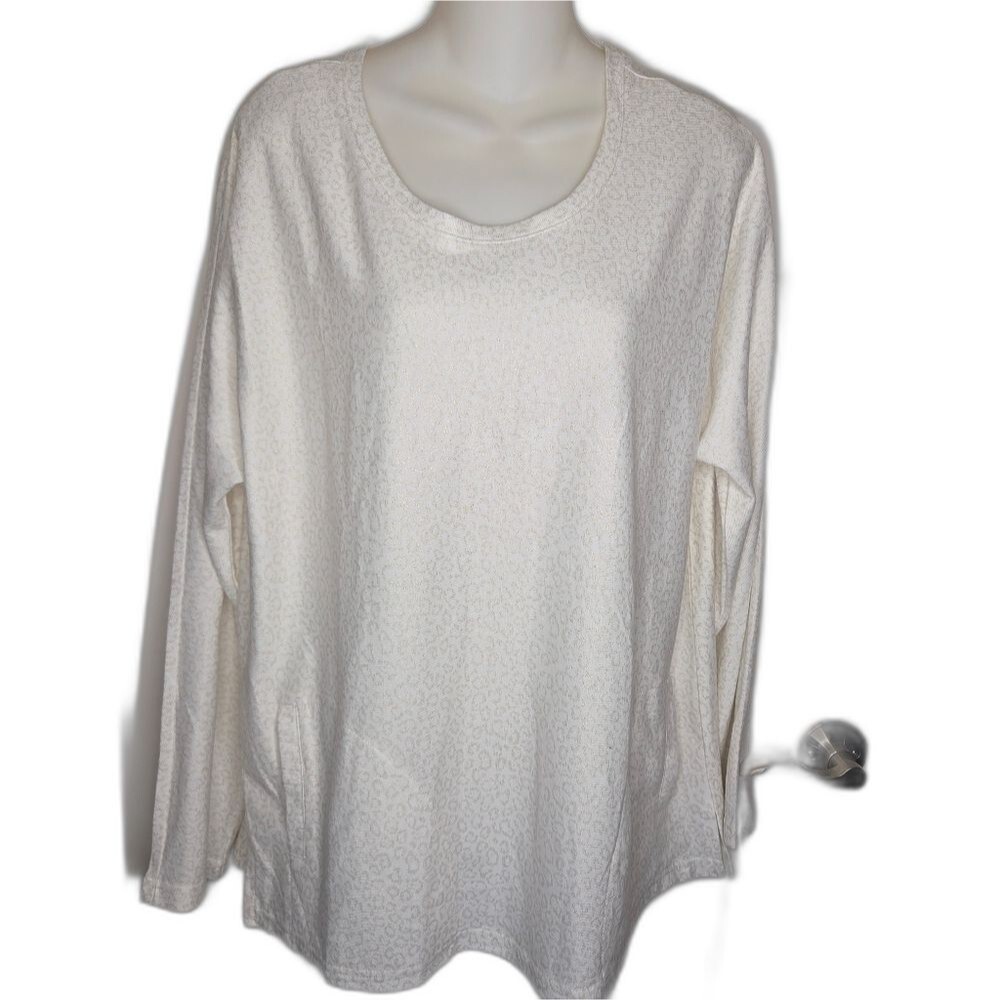 Weekends By Chico's Leopard Print Long Sleeve Top Shirt W/pockets Size 2 Large